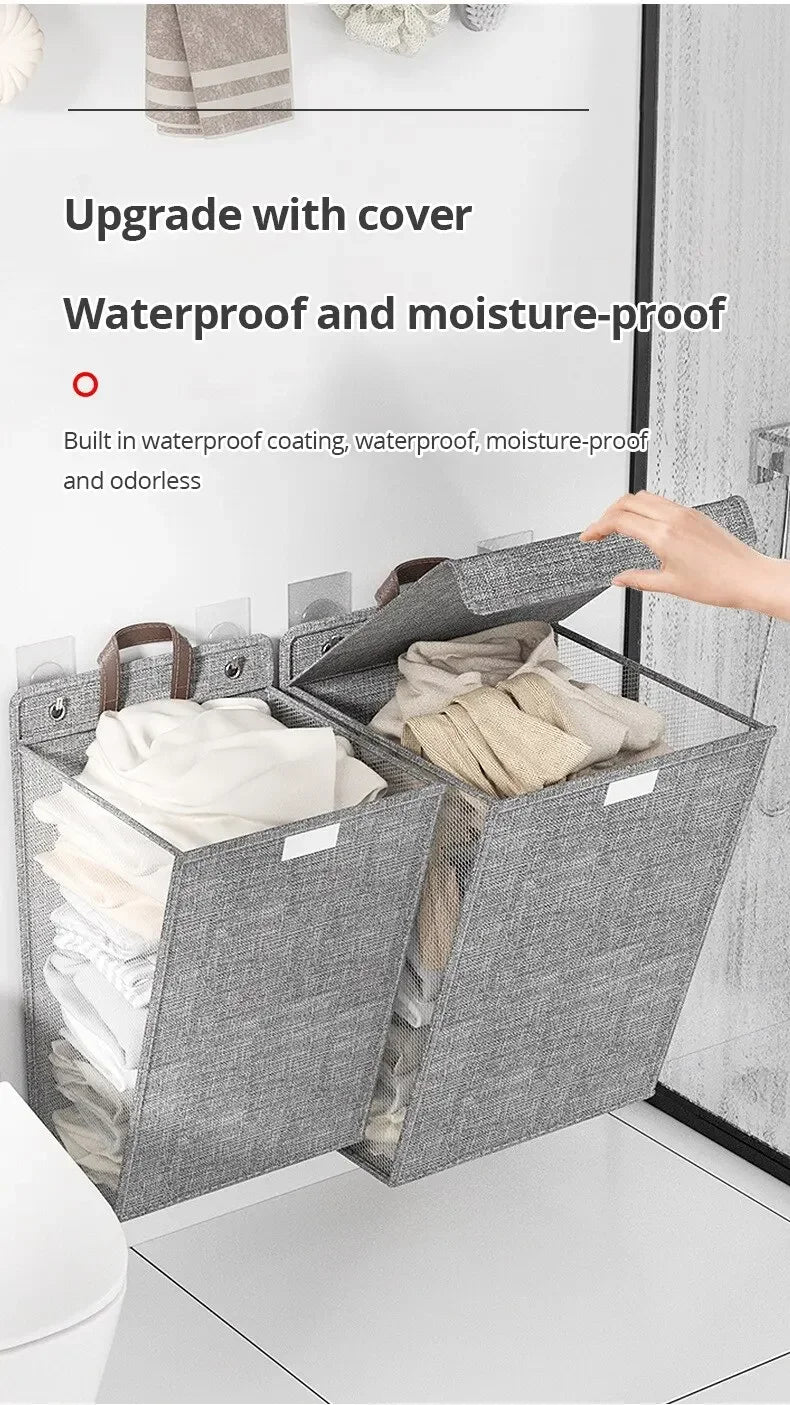 Panier à linge mural adhésif sans perçage – filet pliable