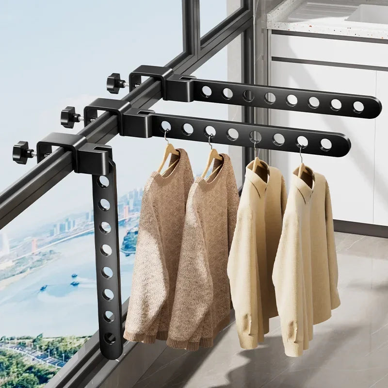 Étendoir balcon barre pliable 90° acier 8 trous cadre fenêtre