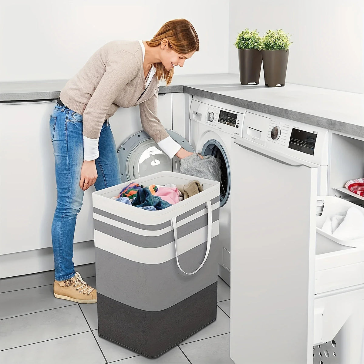 Panier à linge pliable 75L – polyester léger avec poignées