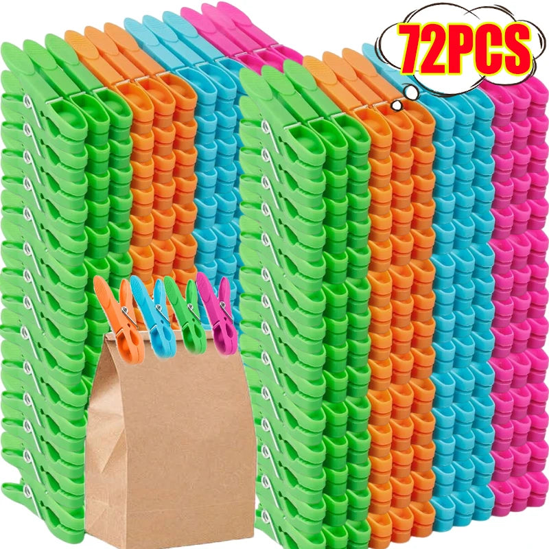 Pinces à linge plastique colorées — lot de 24, 48 ou 72