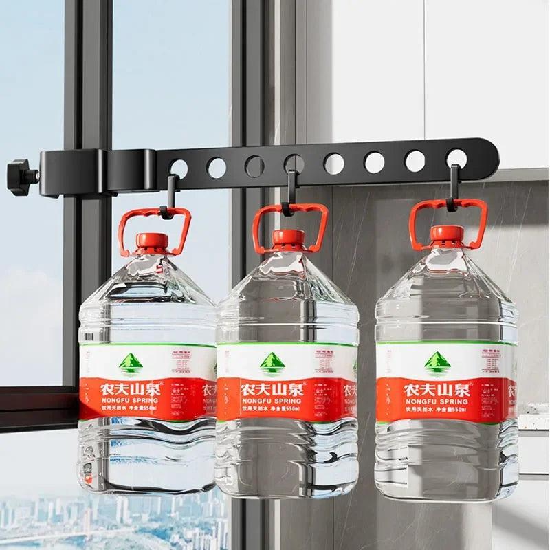Étendoir balcon barre pliable 90° acier 8 trous cadre fenêtre