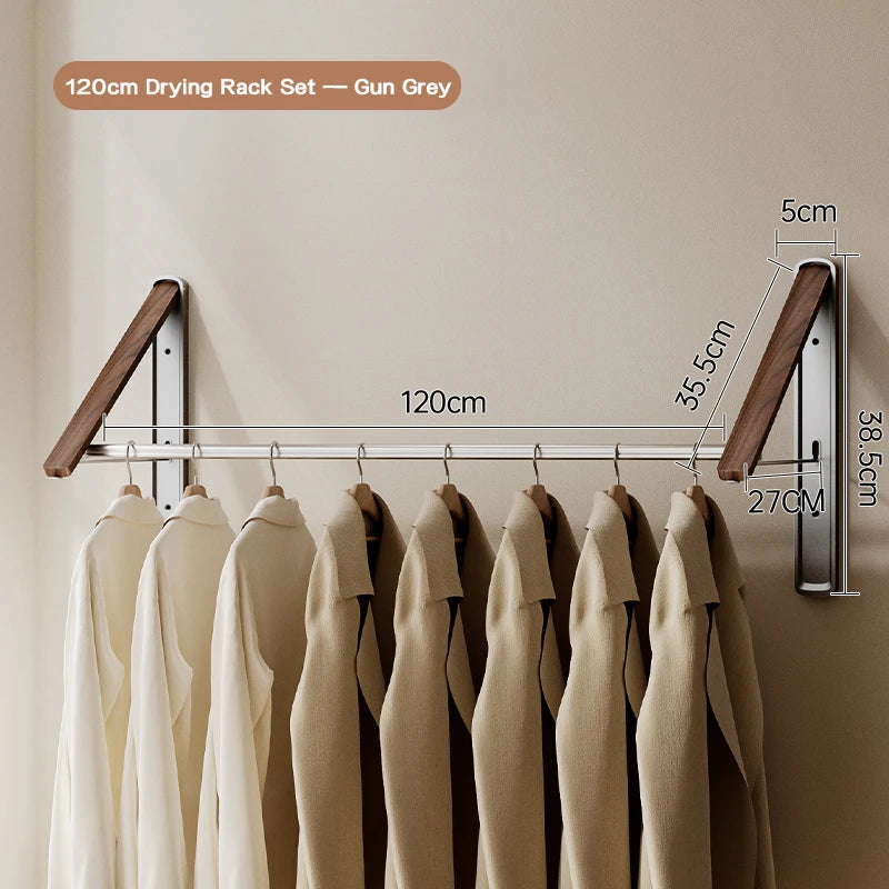Étendoir mural pliable invisible – bois aluminium