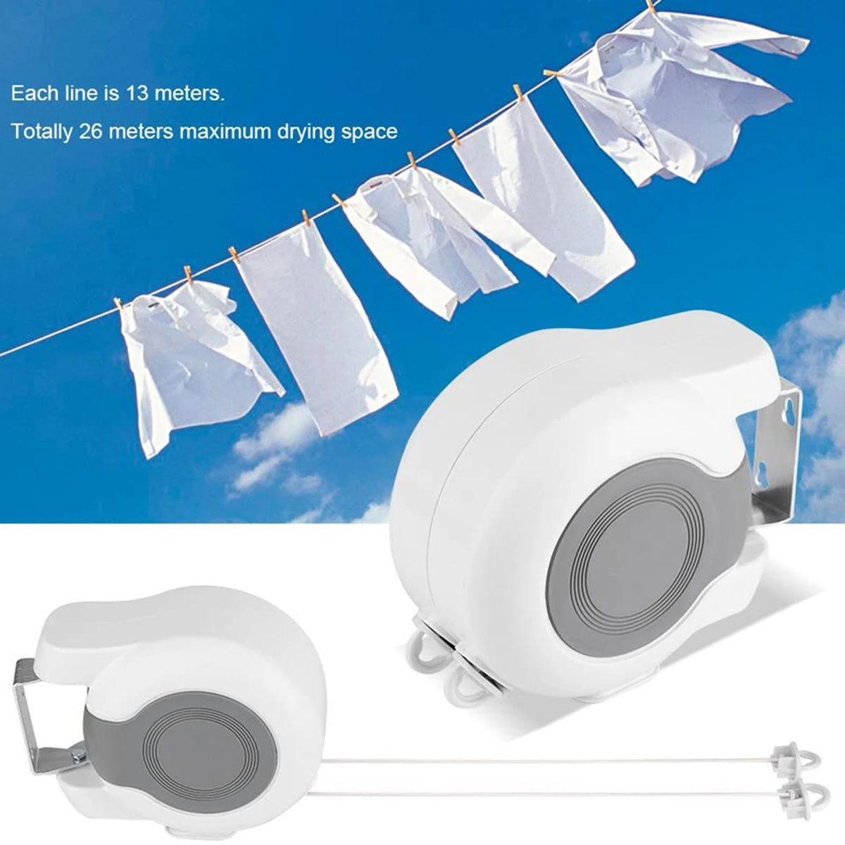 Corde à linge rétractable extérieur – enrouleur double fil