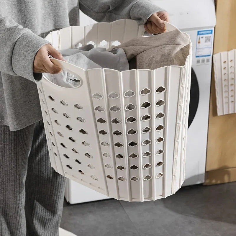 Panier à linge plastique portable pliable – avec poignée