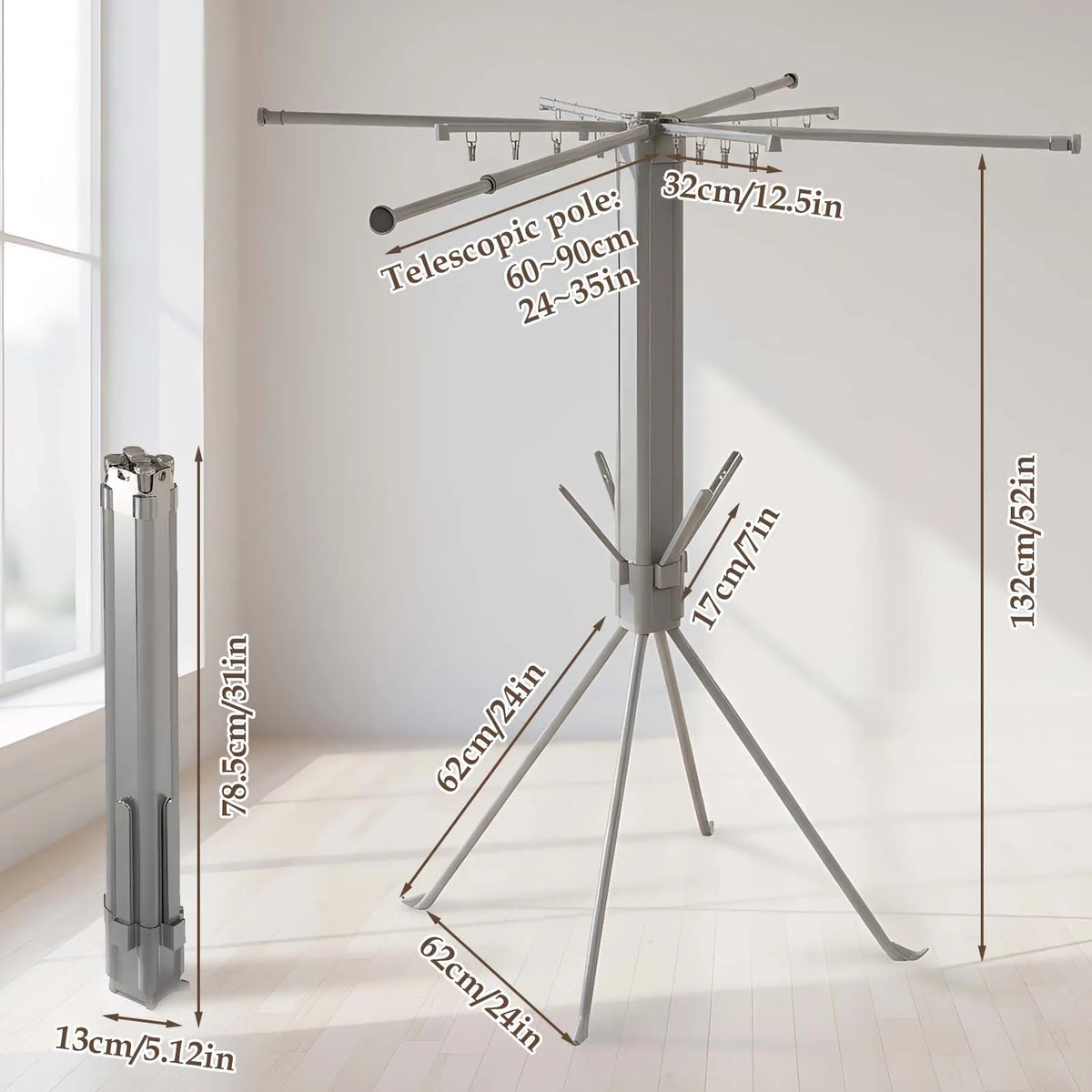 Séchoir parapluie télescopique – sur pied portable