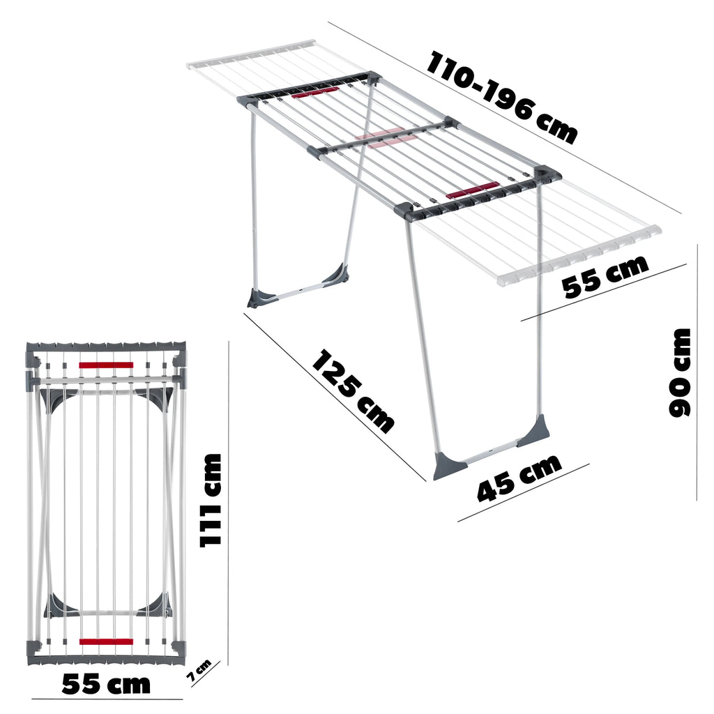 Étendoir à linge pliable extensible – télescopique blanc