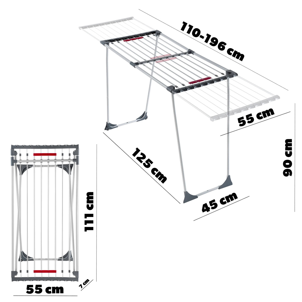 Étendoir à linge pliable extensible – télescopique blanc