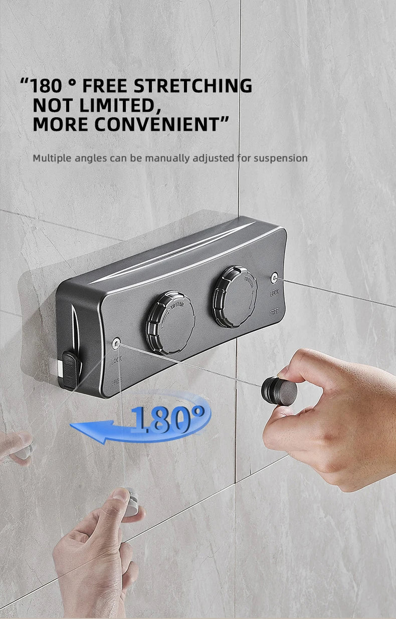 Corde à linge orientable murale – rétractable double fil