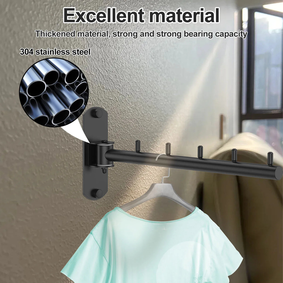 Étendoir mural rotatif pliable – acier inoxydable gain de place