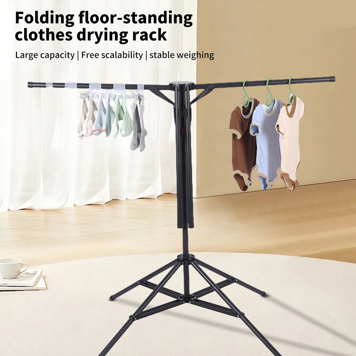 Séchoir parapluie pliable sur pied – acier noir 6 bras