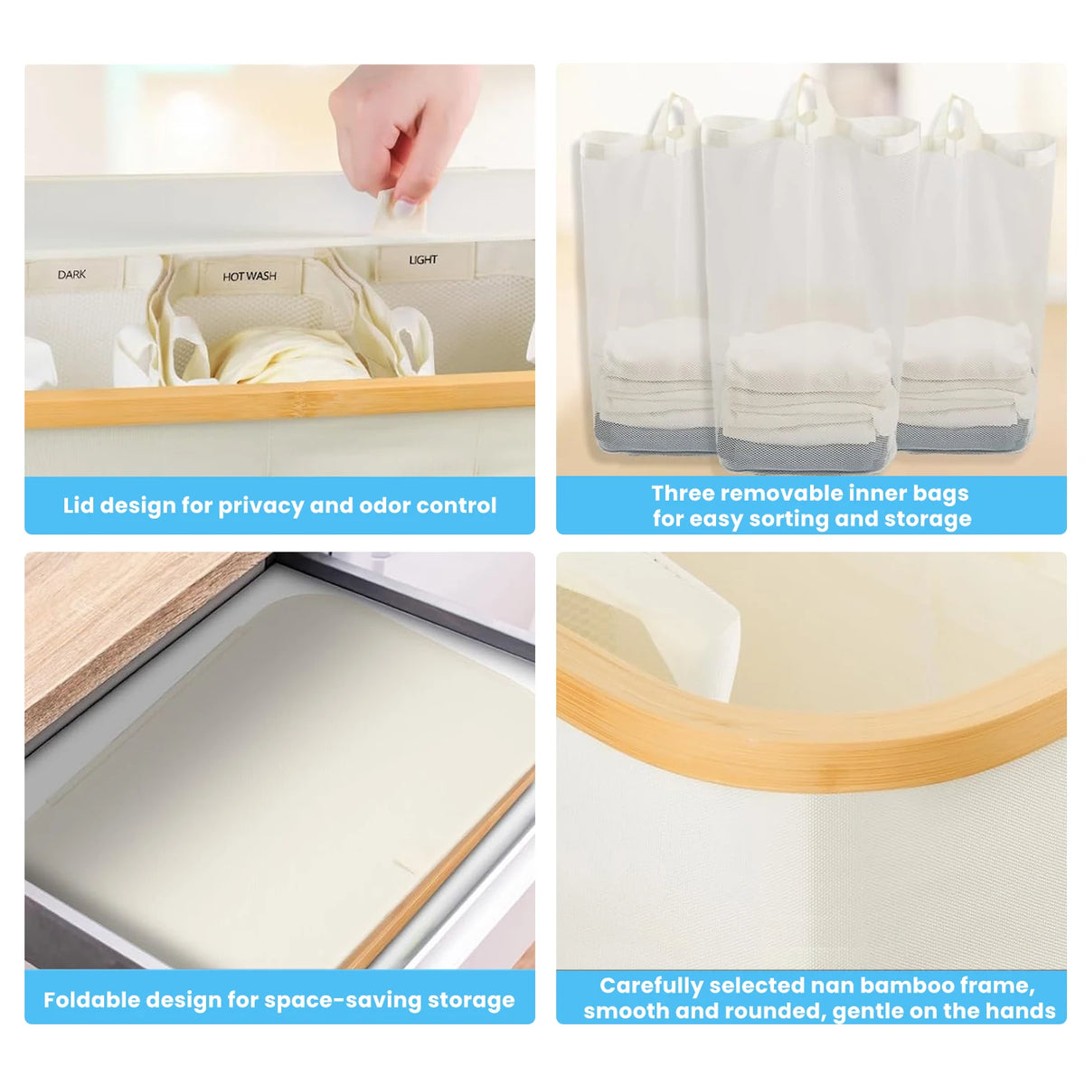 Panier à linge slim sac amovible lavable – 100L