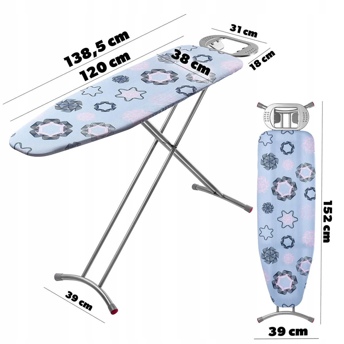 KADAX Ironing Board 120x38cm Wide Top Folding Iron Holder