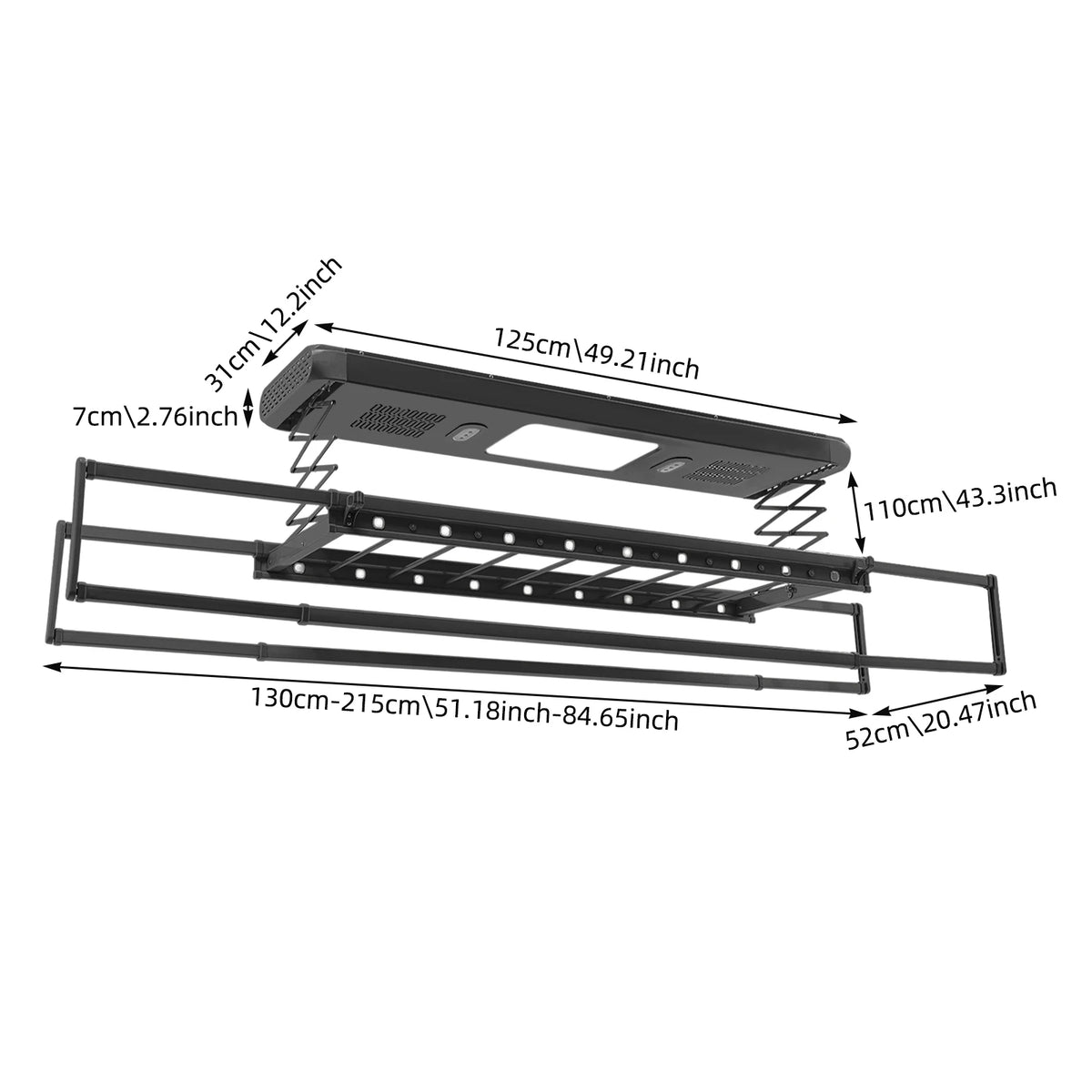 Étendoir plafond électrique LED – ventilation et télécommande
