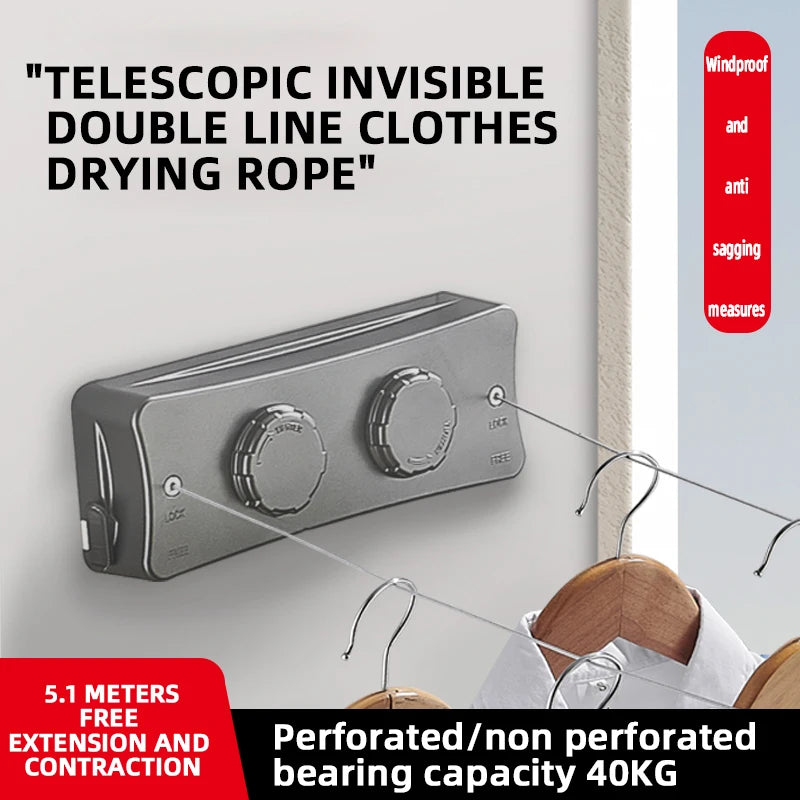 Corde à linge orientable murale – rétractable double fil