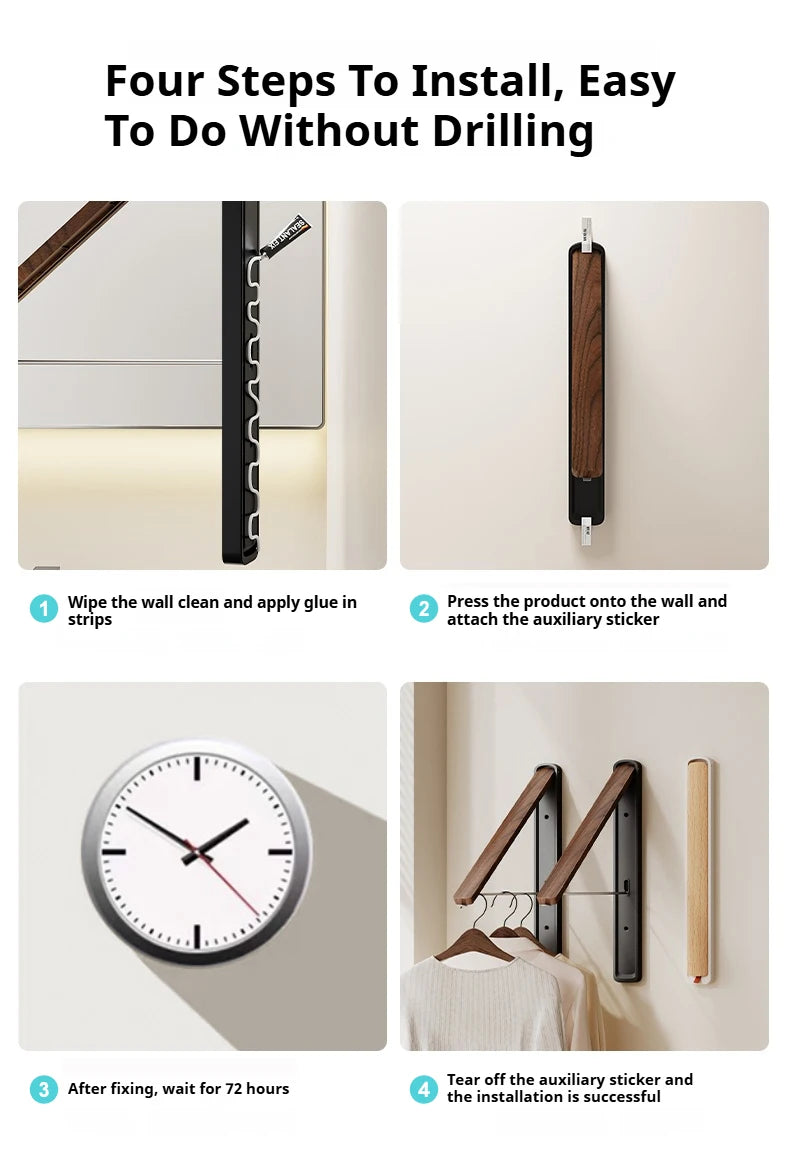 Étendoir mural pliable invisible – bois aluminium