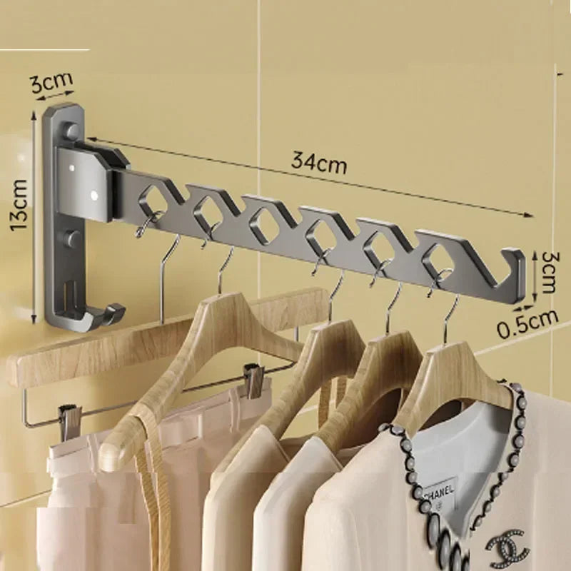 Étendoir à linge mural porte-cintres pliable 180° – aluminium