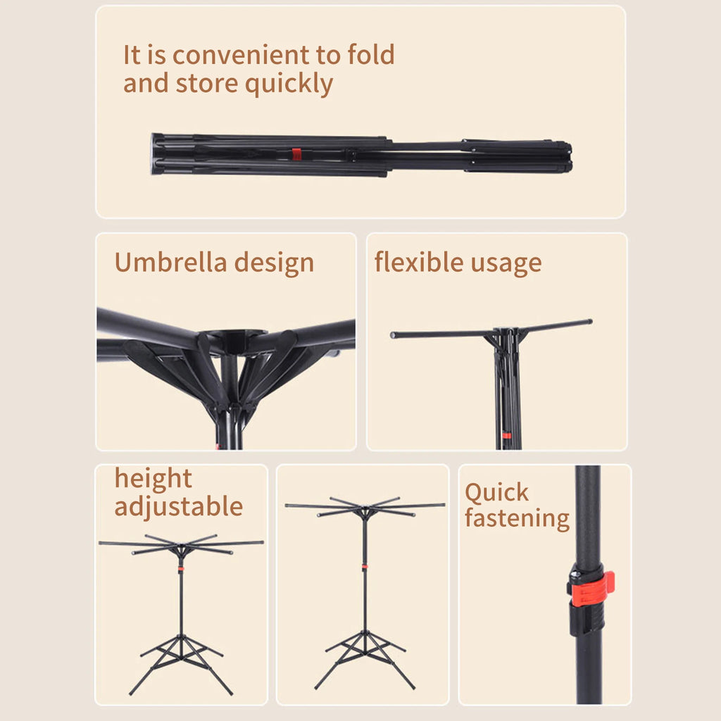 Séchoir parapluie pliable sur pied – acier noir 6 bras