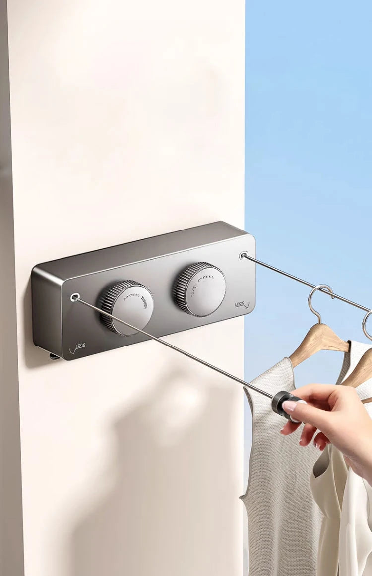 Corde à linge compacte murale – rétractable double fil