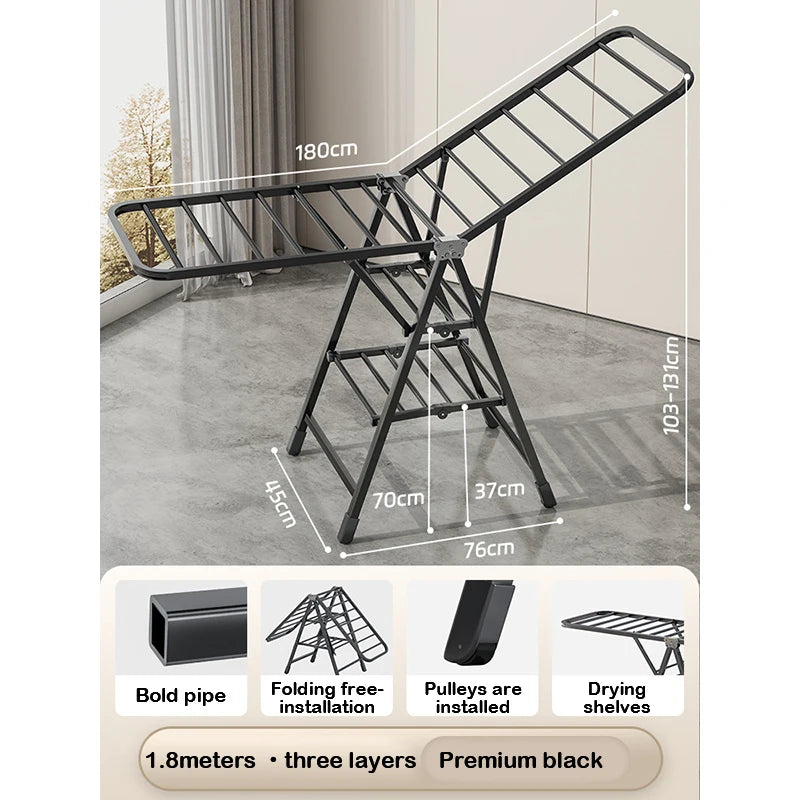 Étendoir à linge pliable vertical – 2 niveaux roulettes