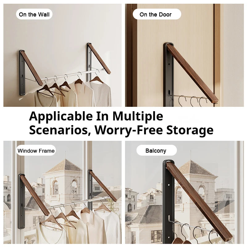 Étendoir mural pliable invisible – bois aluminium