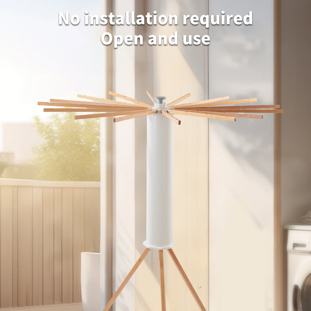 Séchoir parapluie rotatif 360° – trépied bois 16 bras