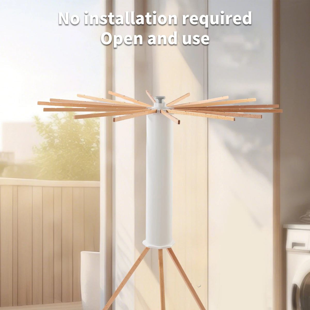 Séchoir parapluie rotatif 360° – trépied bois 16 bras