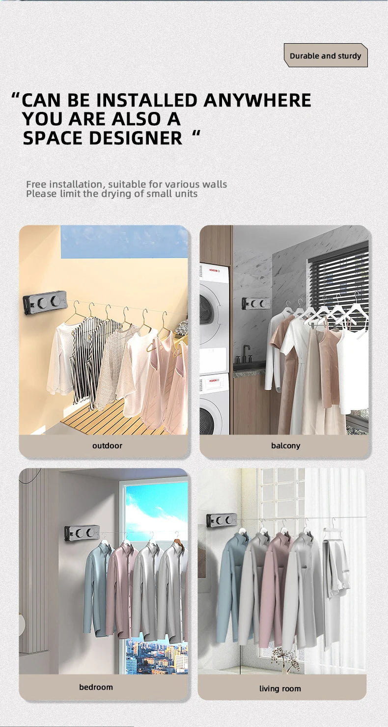 Corde à linge orientable murale – rétractable double fil