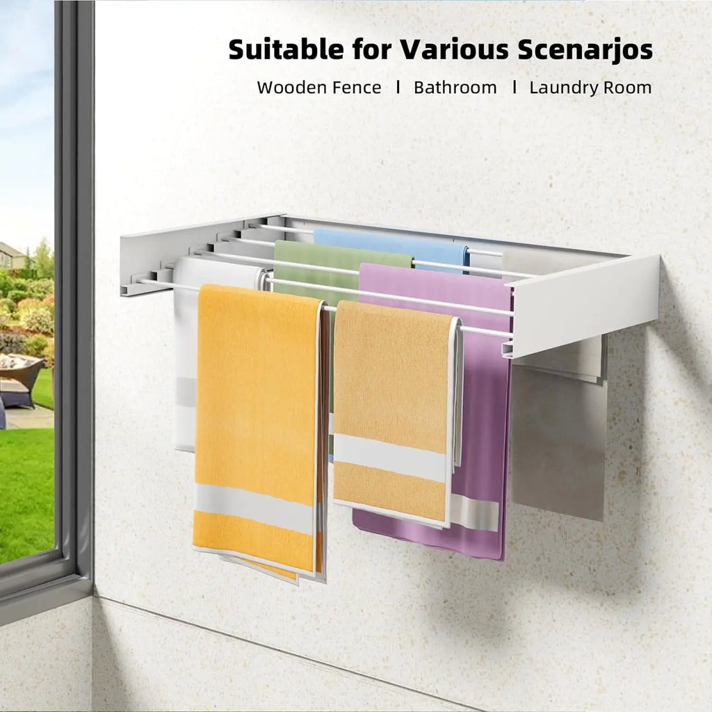 Étendoir mural pliable 5 tiges aluminium - 80 ou 100 cm