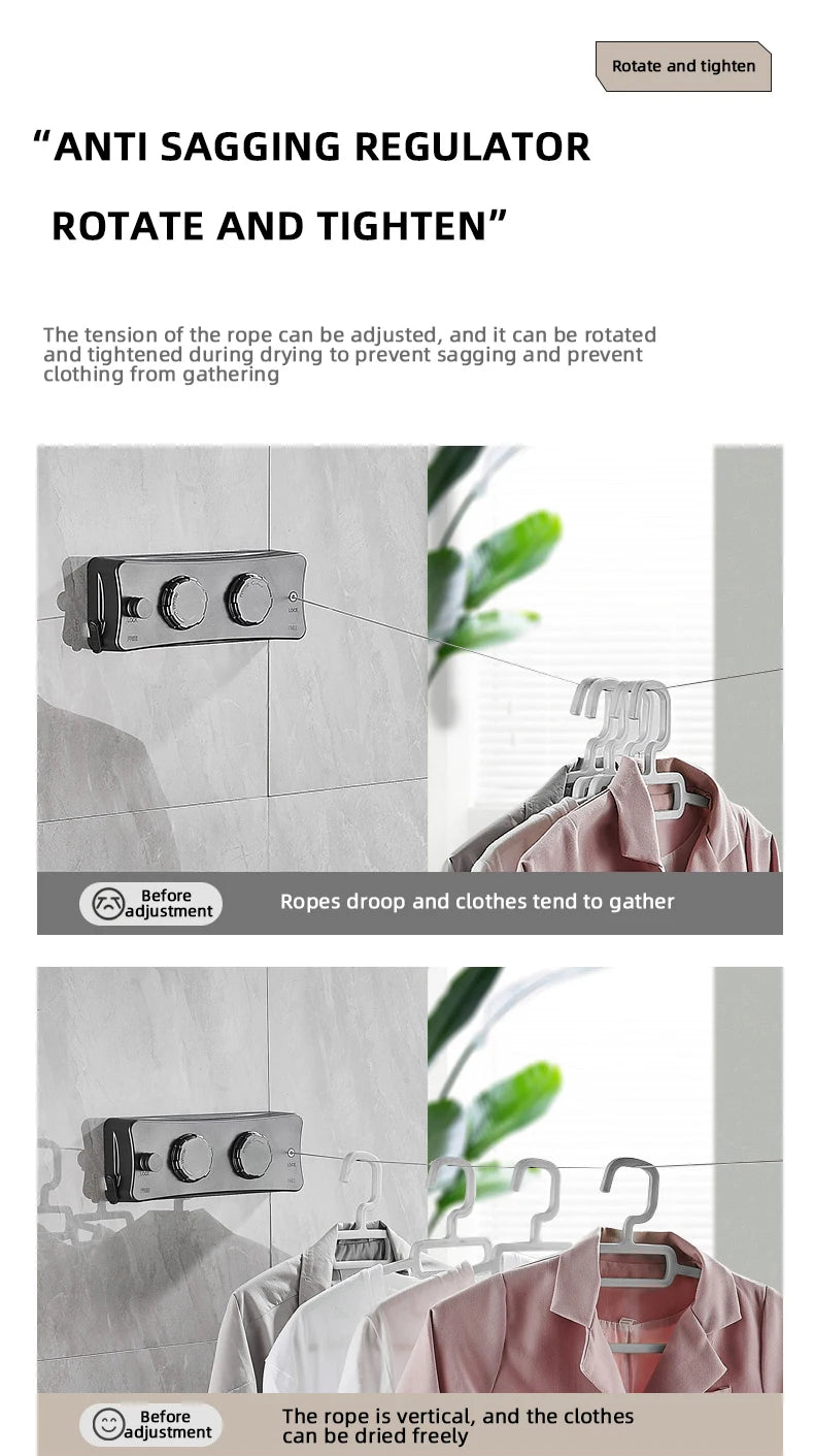 Corde à linge orientable murale – rétractable double fil