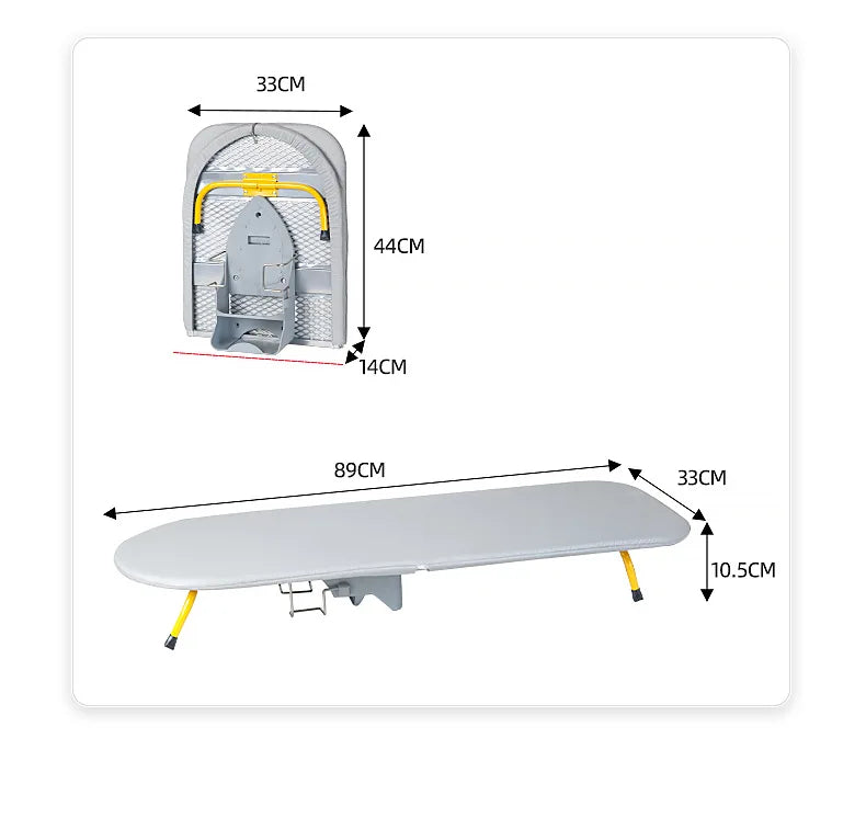 Folding Desktop Ironing Board, Wall-mounted Steel Mesh with Iron Stand, Space Saving, Convenient Laundry Hooks