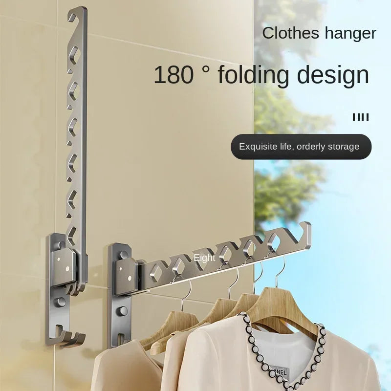 Étendoir à linge mural porte-cintres pliable 180° – aluminium