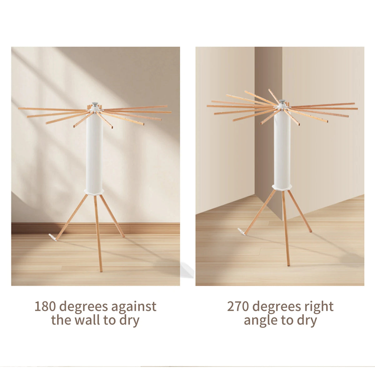 Séchoir parapluie rotatif 360° – trépied bois 16 bras