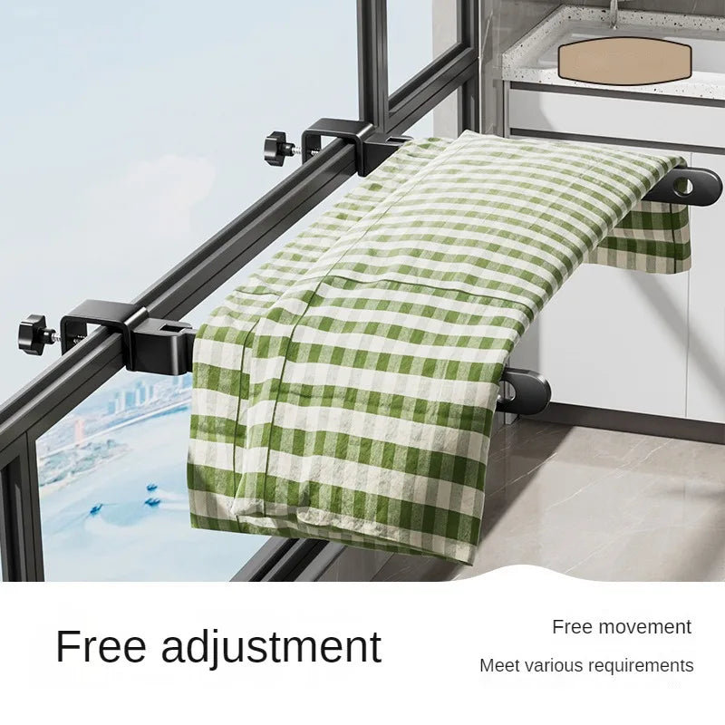 Étendoir balcon barre pliable 90° acier 8 trous cadre fenêtre