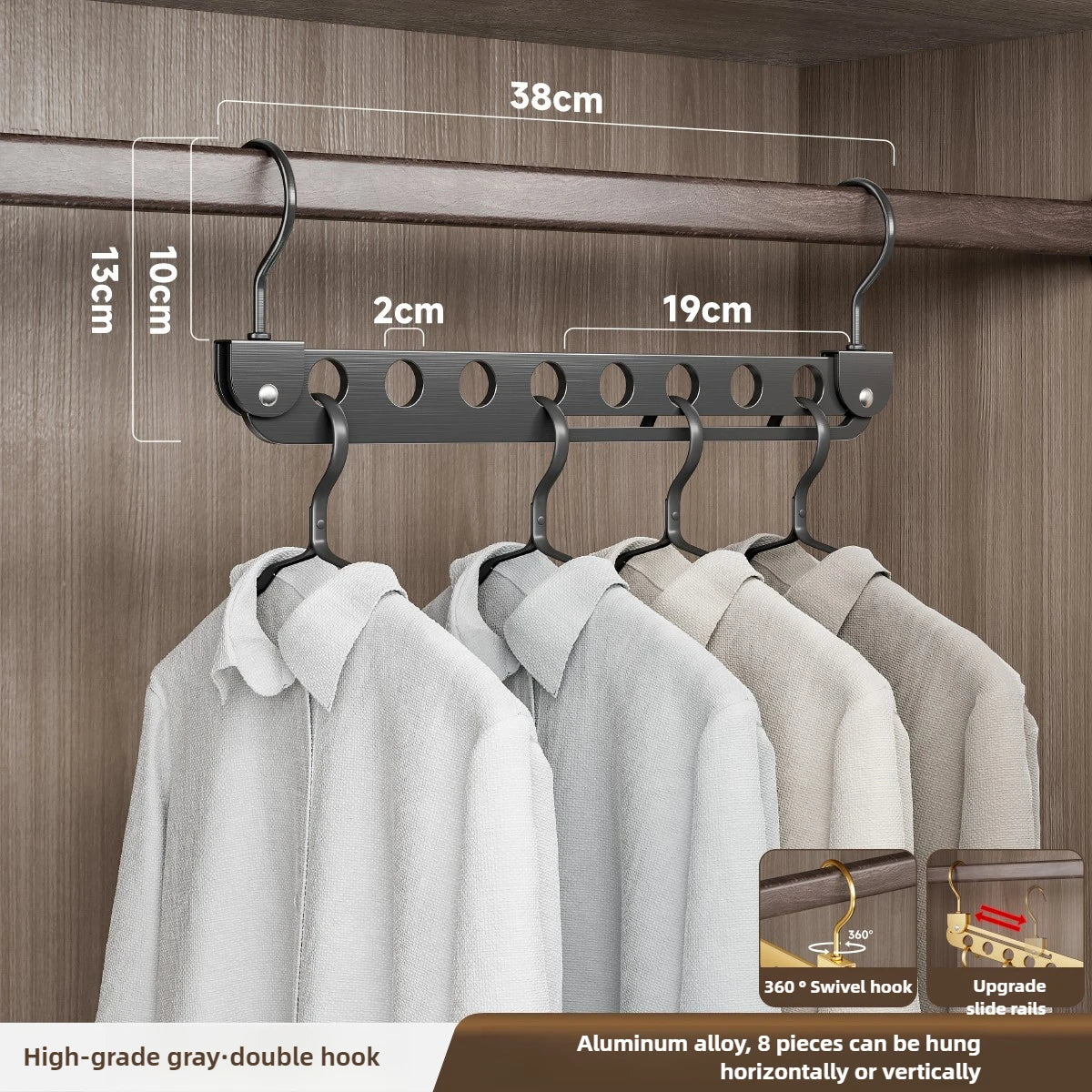 Cintres support pivotant 6 ou 8 crochets – gain de place armoire