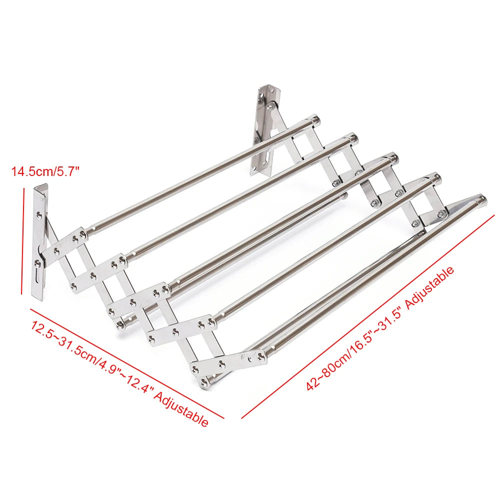 Étendoir mural extensible 7 rails – acier inoxydable 42-80 cm