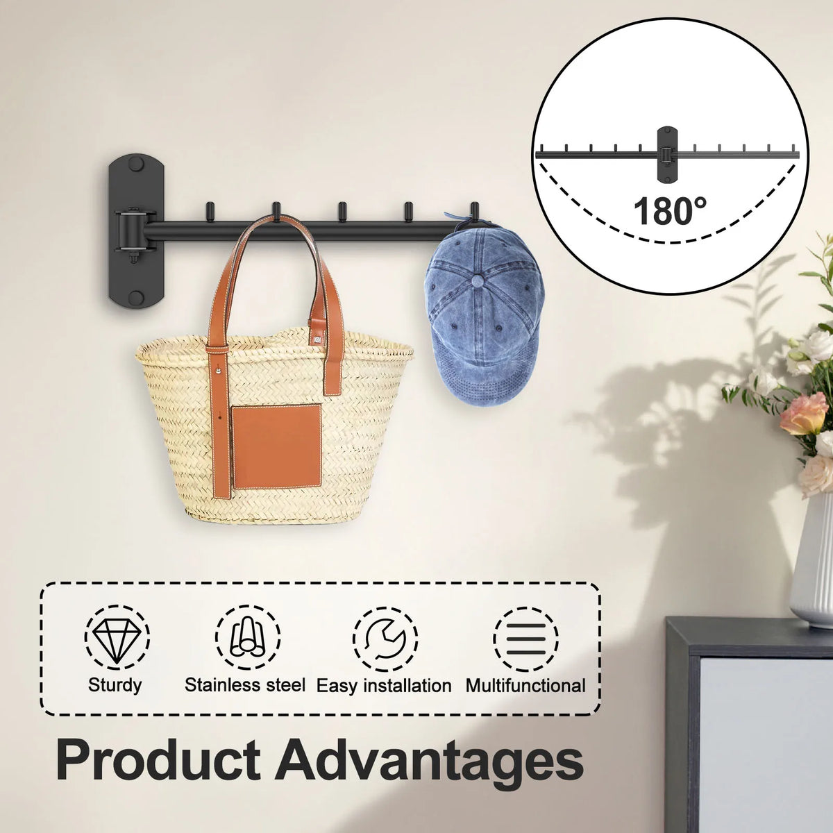 Étendoir mural rotatif pliable – acier inoxydable gain de place