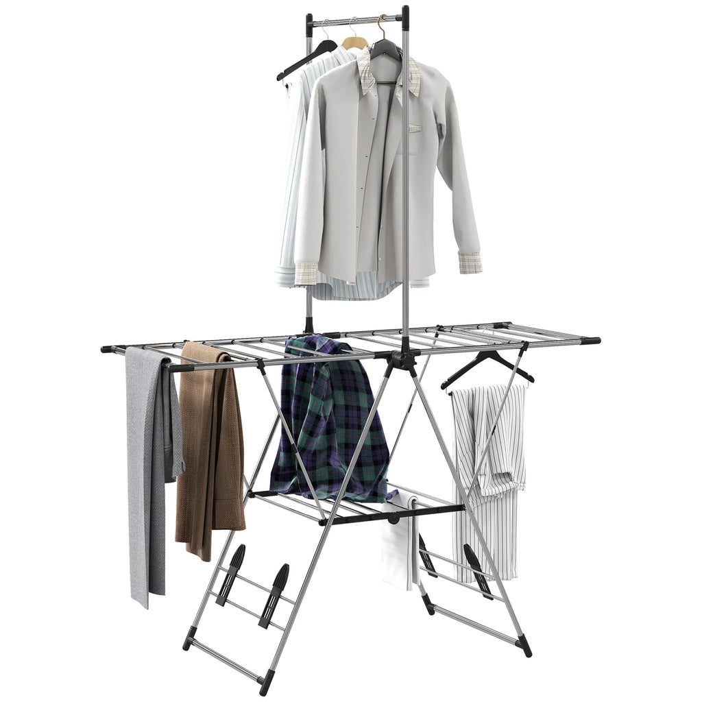 Étendoir à linge pliable 2 niveaux – barre suspension haute