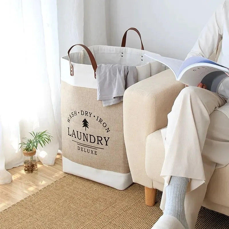 Panier à linge en coton naturel – pliable off-white style classique