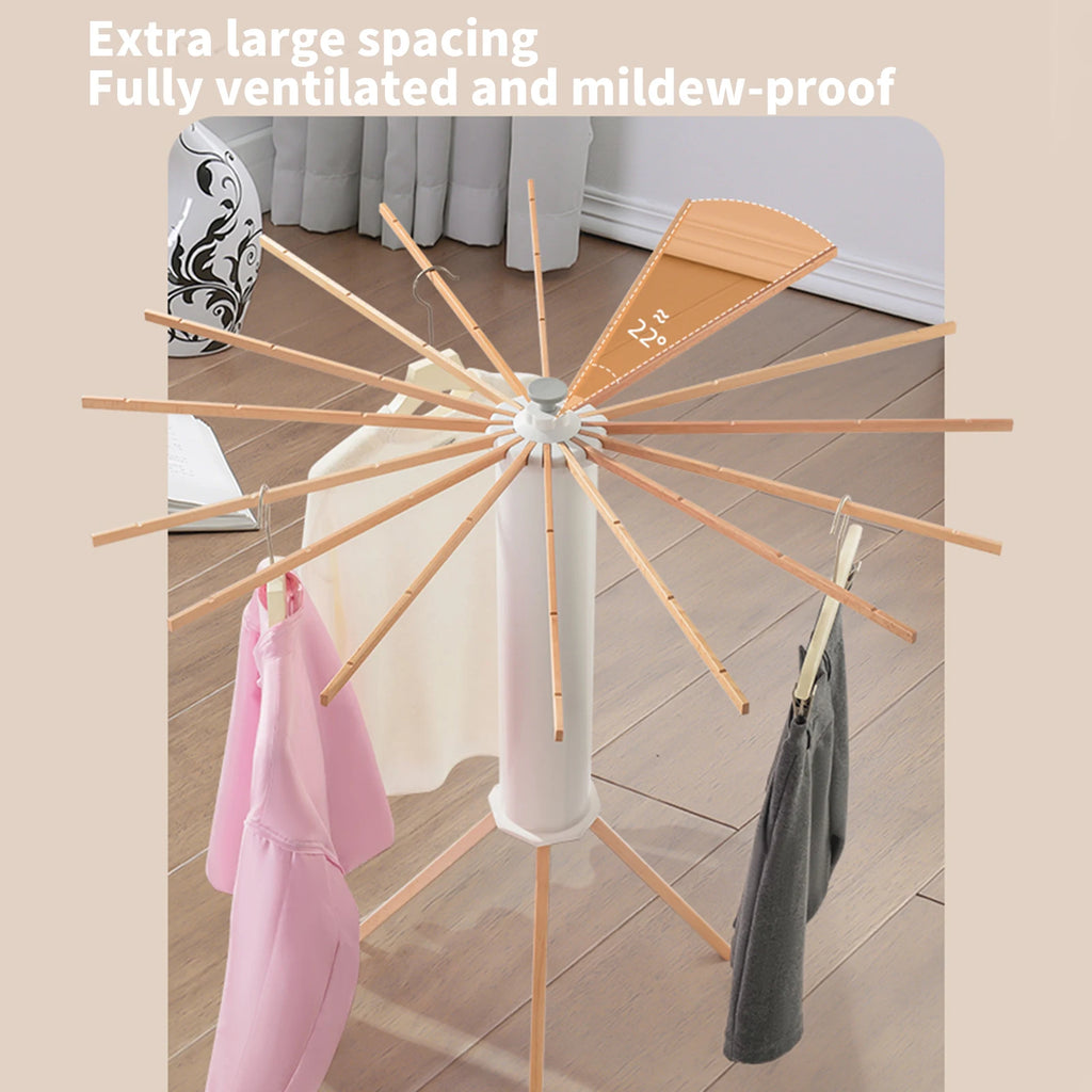 Séchoir parapluie rotatif 360° – trépied bois 16 bras
