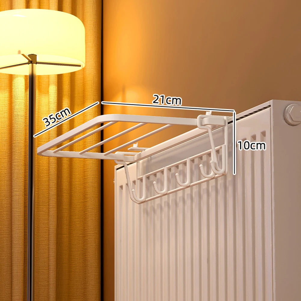 Étendoir radiateur porte-serviettes 35 cm – étagère et crochets
