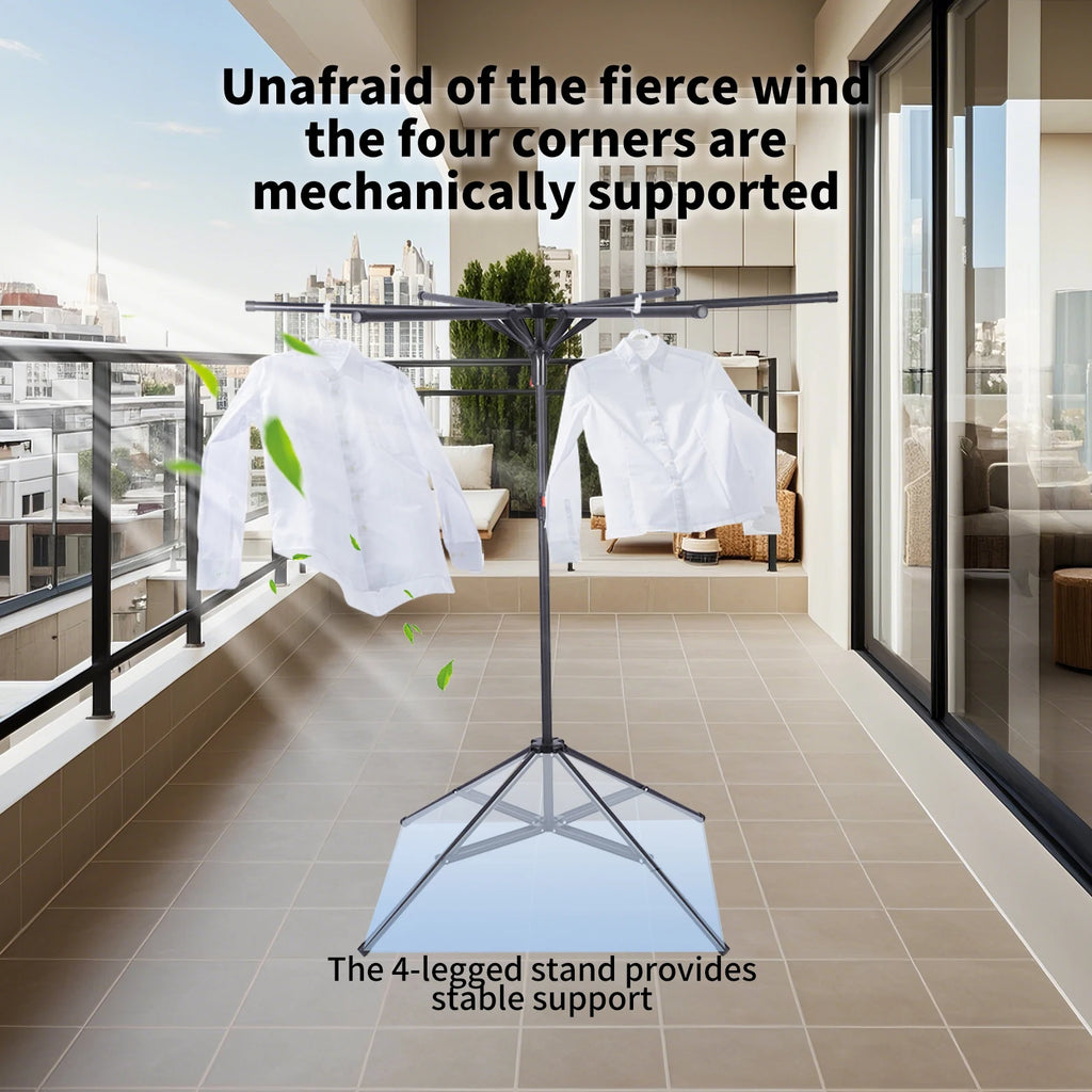Séchoir parapluie pliable sur pied – acier noir 6 bras