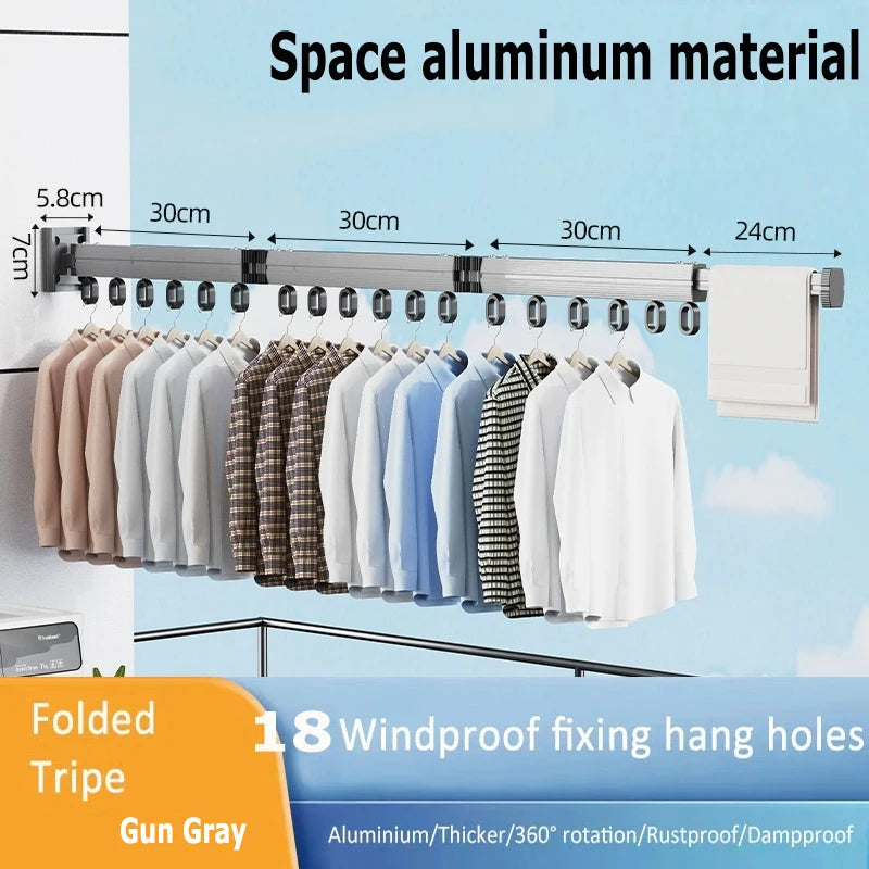 Étendoir à linge mural articulé – aluminium jusqu'à 3 segments