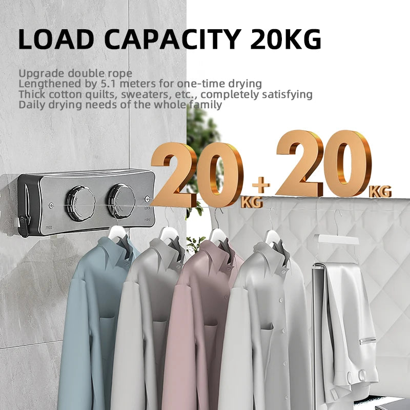 Corde à linge orientable murale – rétractable simple fil