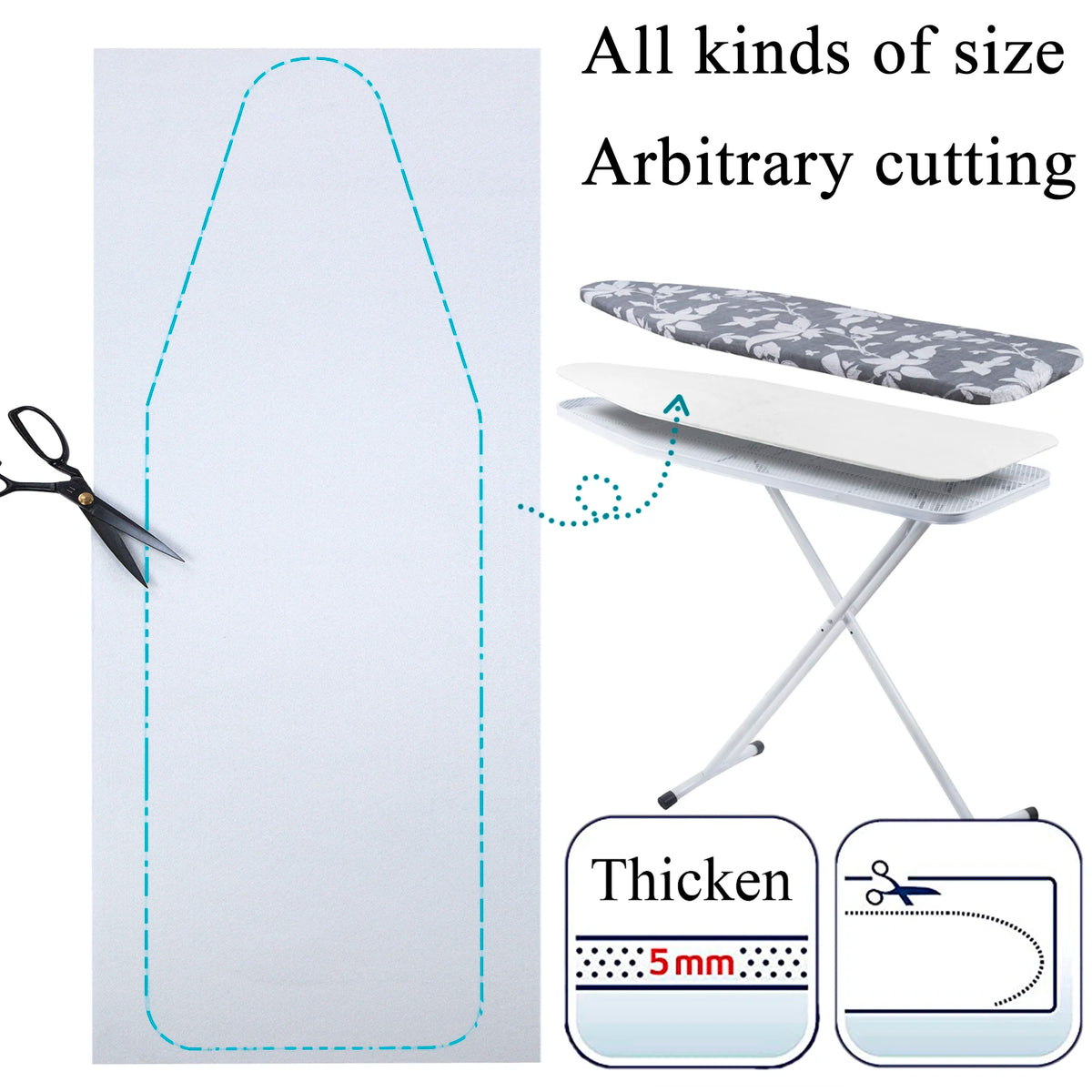 IRONING BOARD FELT PAD , Universal Replacement Ironing Board Felt Padding Underlay Breathable Cotton Felt,Easy to Cut