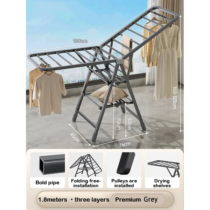 Étendoir à linge pliable vertical – 2 niveaux roulettes