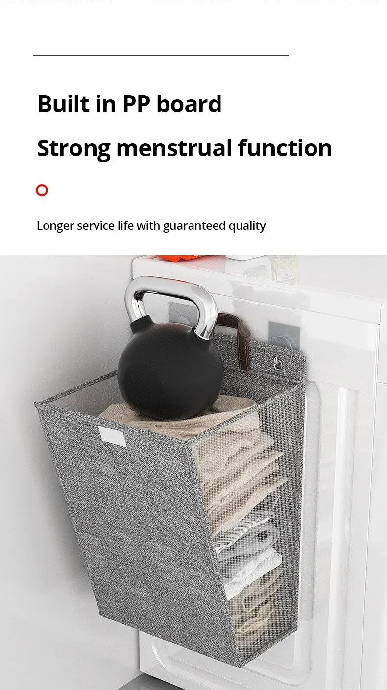 Panier à linge mural adhésif sans perçage – filet pliable