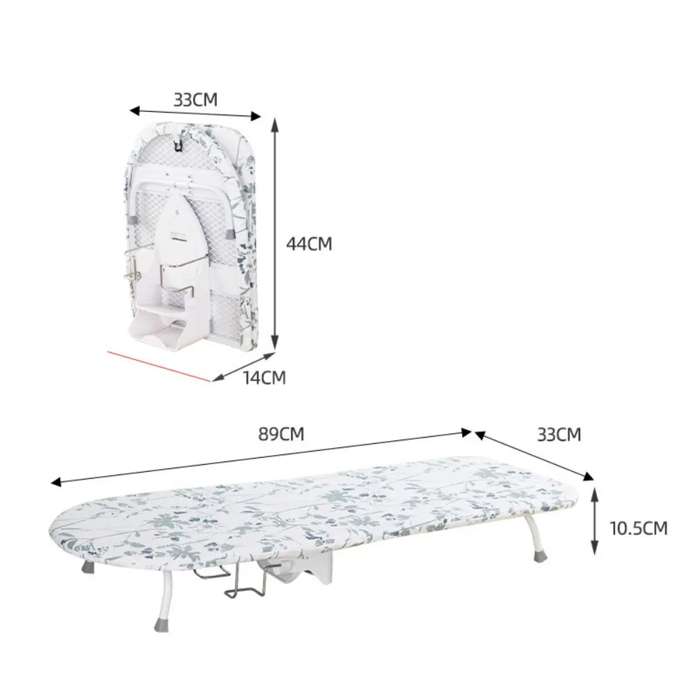 Folding Desktop Ironing Board, Wall-mounted Steel Mesh with Iron Stand, Space Saving, Convenient Laundry Hooks