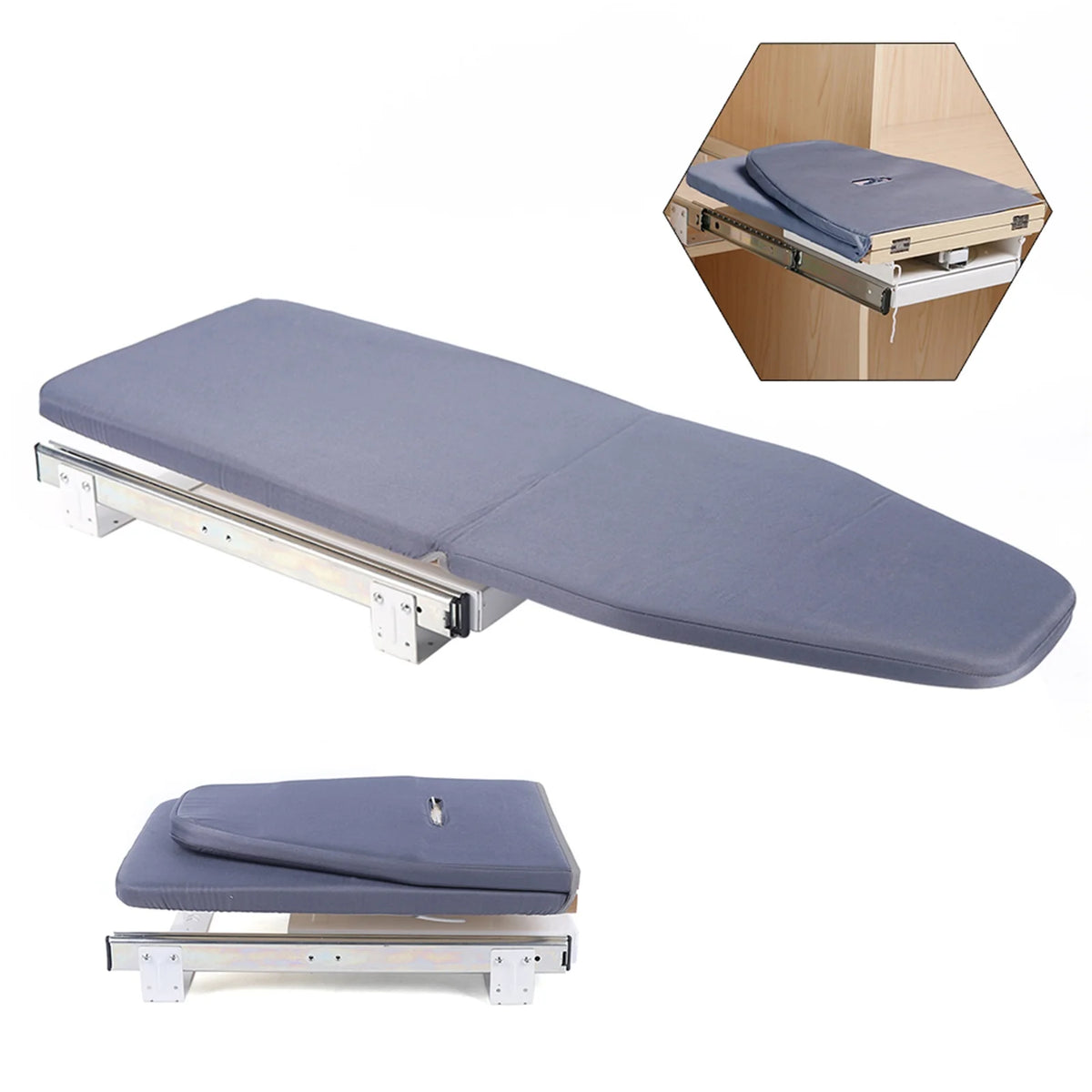 Foldable Ironing Board, Retractable Cabinet Mount, Push-Pull Sturdy Metal Frame  80x29.5cm / 31.5x11.6in (Gray)