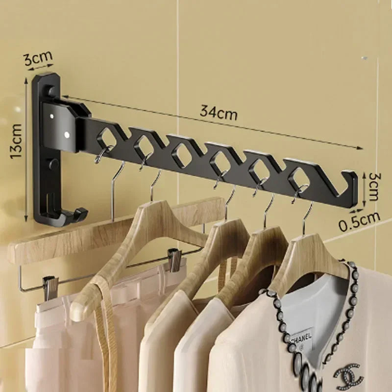 Étendoir à linge mural porte-cintres pliable 180° – aluminium