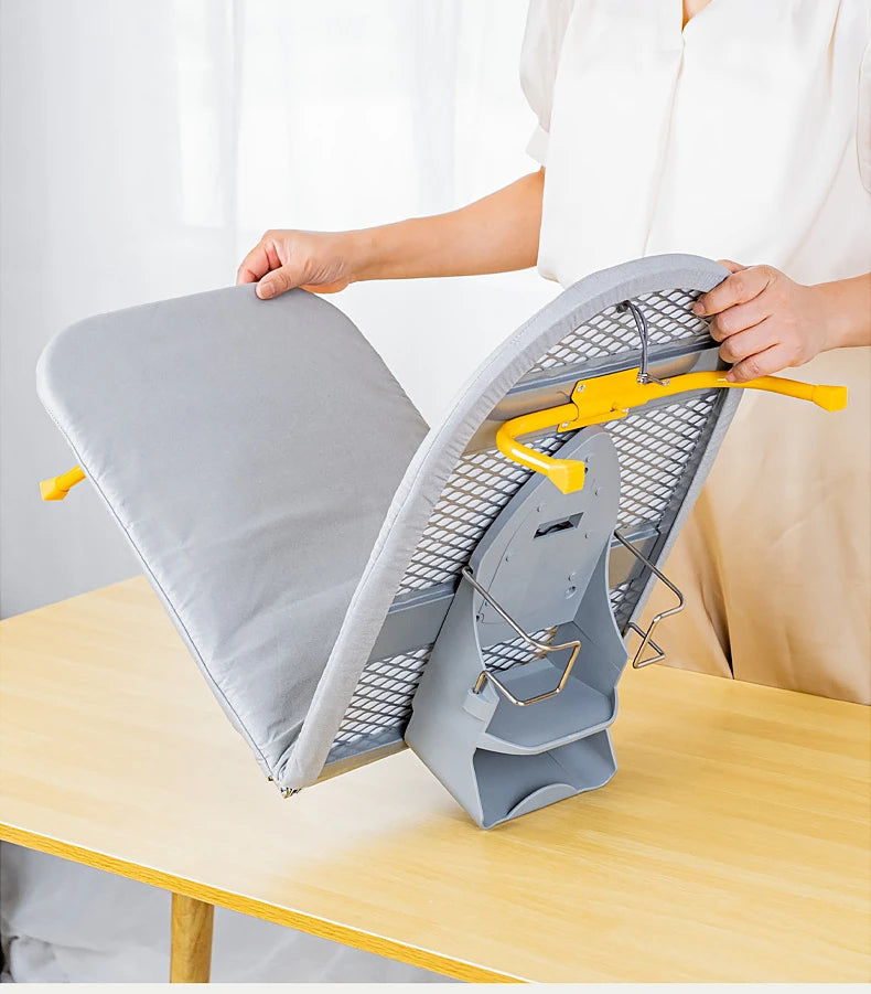 Folding Desktop Ironing Board, Wall-mounted Steel Mesh with Iron Stand, Space Saving, Convenient Laundry Hooks